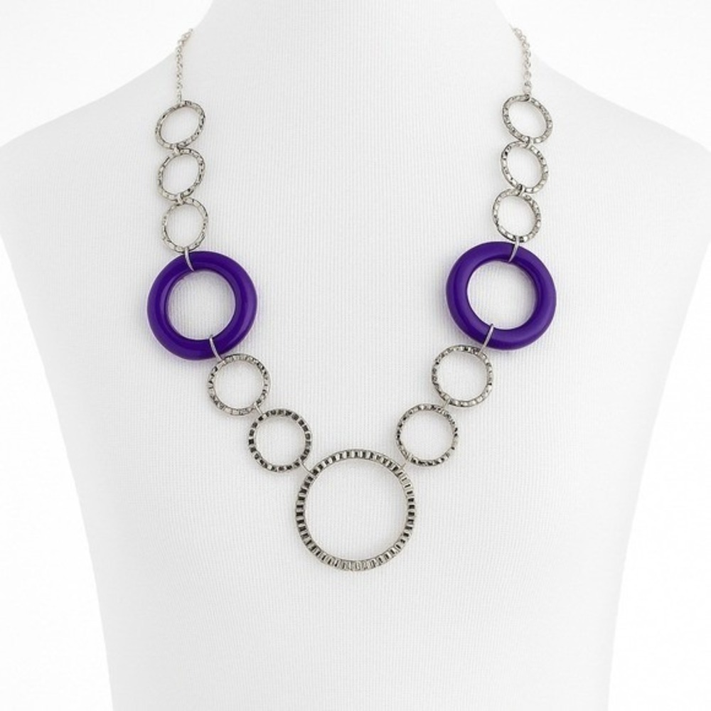Silver & Purple Circle Link Statement Necklace Women's Bold‎ Fashion Jewelry